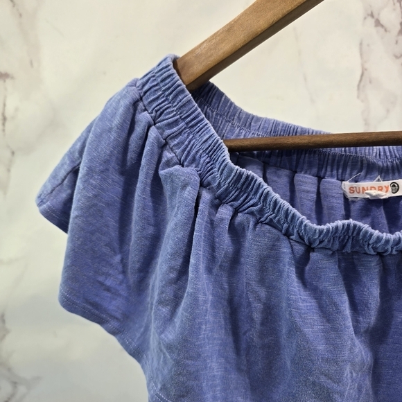 Sundry Dress Womens 0 XS Blue Mini Off Shoulder Cover Up Stretch Knit Flounce - Picture 2 of 9